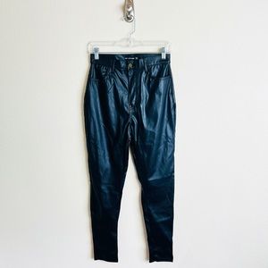 NWT PrettyLittleThing Black Button Up PU Leather Skinny Pants Trousers